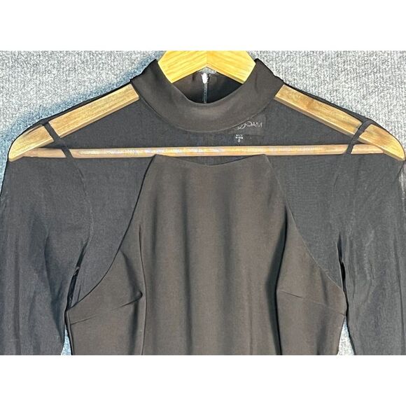 NWT Betsy & Adam Sheath Dress Knee Length Mesh Trim Mock Neck Black Women Size 0 - Picture 2 of 16